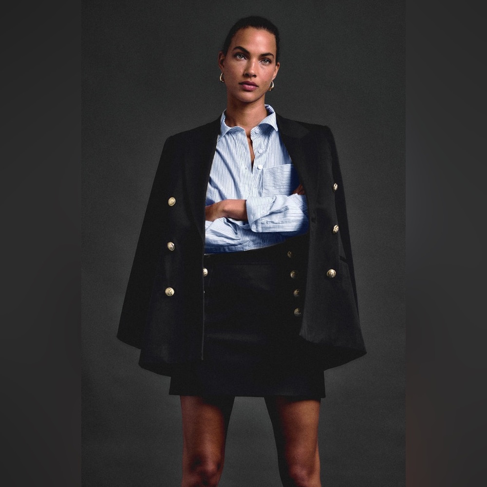 10 Crosby Derek Lam Walter Black Double-Breasted Blazer with Gold Buttons
